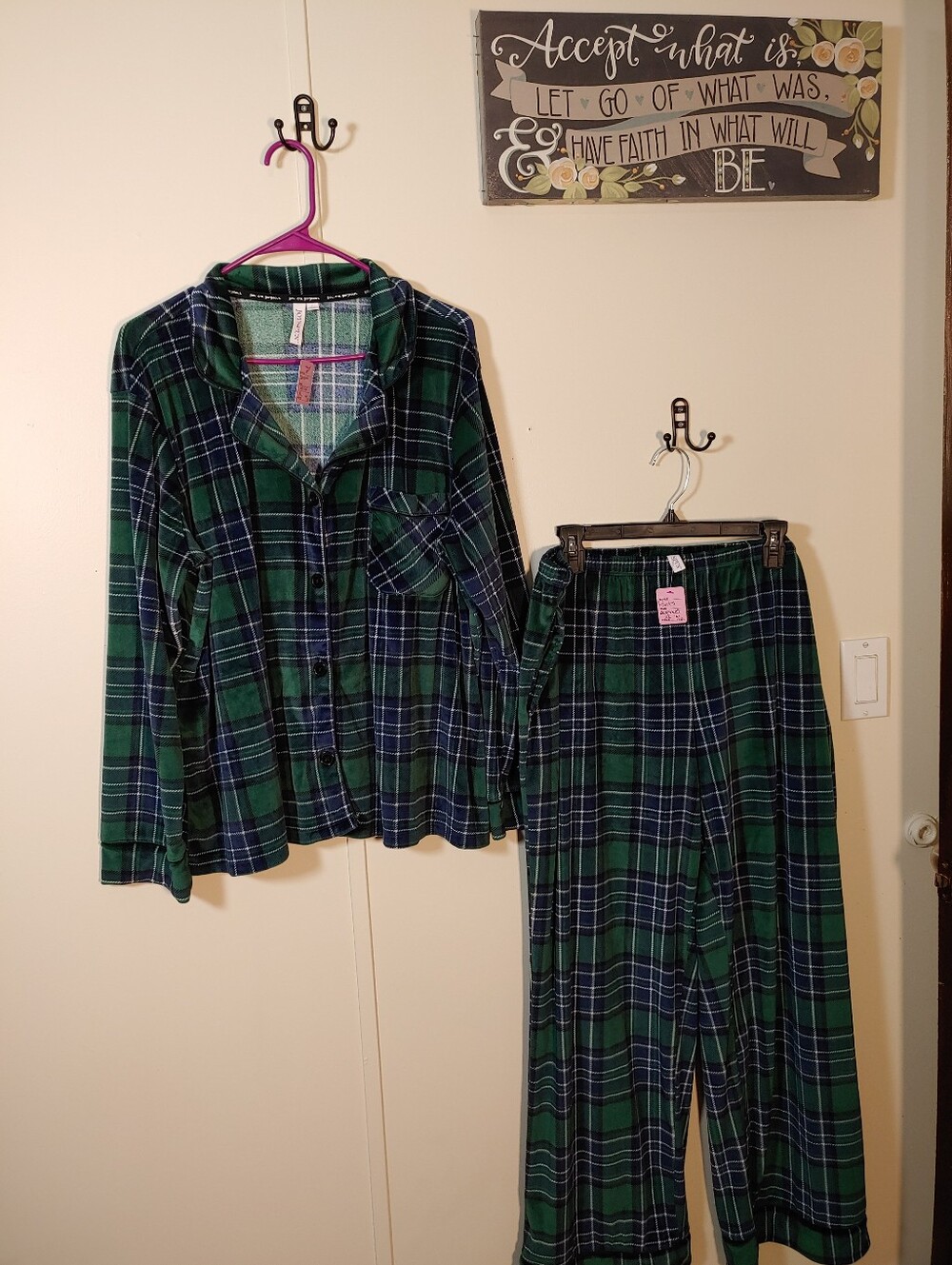 NWOT Joyspun Super Soft XL 16/18 Green Plaid Long Sleeve Pajama Set